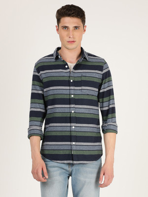 LEE Men Striped Casual Blue Shirt