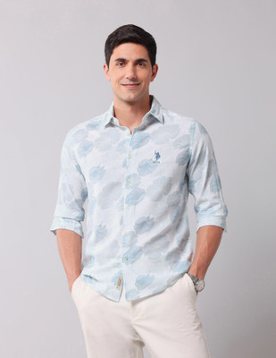 U.S. POLO ASSN. Men Floral Print Casual Blue Shirt