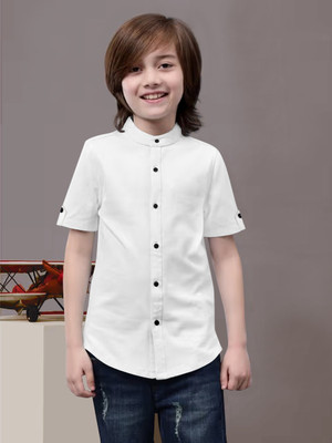 AVEXPORT Boys Solid Casual White Shirt