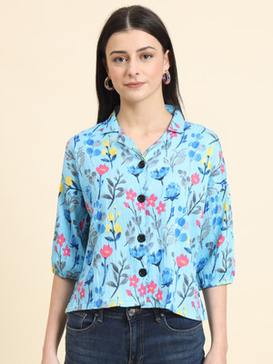 Dressberry Women Printed Casual Light Blue Shirt