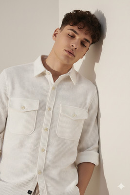 greet fashion Men Solid Casual White Shirt