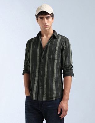 FLYING MACHINE Men Striped Casual Grey Shirt