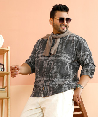 Instafab Plus Men Dyed/Ombre Casual Grey, Black Shirt
