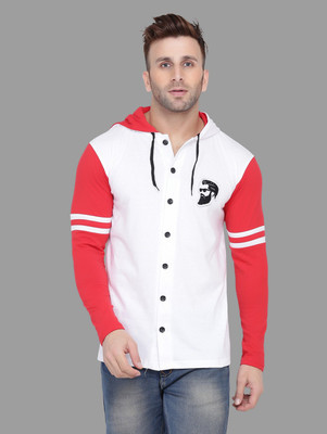 Money Leaf Men Solid Casual White, Red Shirt