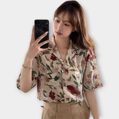 KAUTAQI Women Printed Casual Beige Shirt