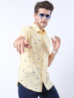 HIGHLANDER Men Printed Casual Yellow Shirt