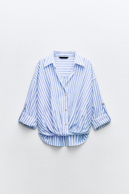 LABELVRINDA Women Striped Casual Blue, White Shirt