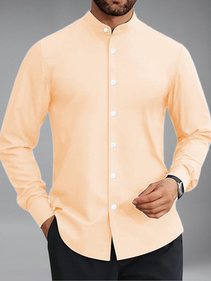 UNIFAV Men Solid Casual Orange Shirt