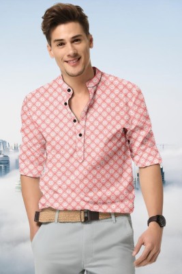 ISUEL FAB Men Printed Casual Pink Shirt