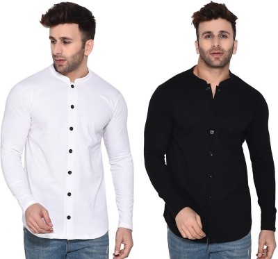 GEUM Men Solid Formal Black, White Shirt(Pack of 2)