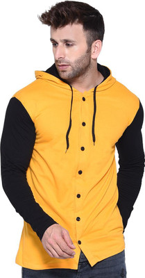 HouseOfCommon Men Self Design Casual Yellow, Black Shirt