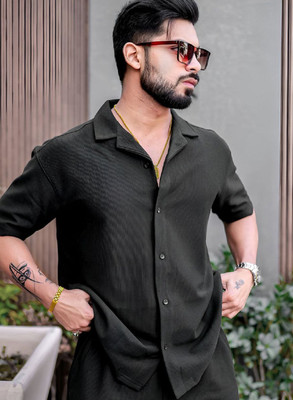 MOXTE Men Striped Casual Black Shirt