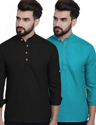 Navkanj Men Solid Asymmetric Kurta(Purple)