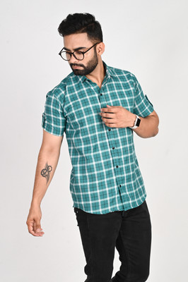 Tanip Men Checkered Casual Green Shirt