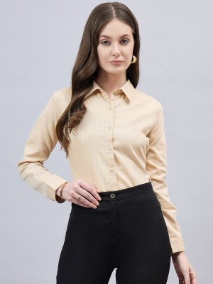 Style Quotient Women Self Design Formal Beige Shirt