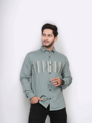 U and J Men Printed Casual Grey Shirt