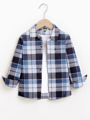 SKY PEARL Boys Checkered Casual Light Blue, White, Dark Blue, Grey Shirt