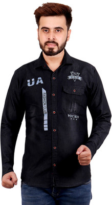 SQS Men Printed Casual Black Shirt
