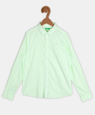 United Colors of Benetton Boys Striped Casual Green Shirt