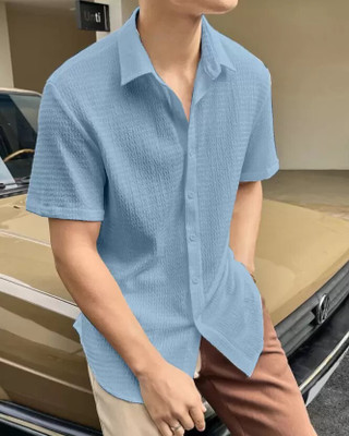 Arth Enterprise Men Self Design Casual Light Blue Shirt