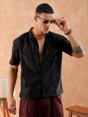 The Indian Garage Co. Men Solid Beach Wear Black Shirt