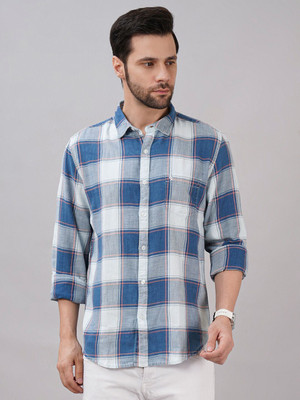 Sand Dunes Men Checkered Casual Blue Shirt
