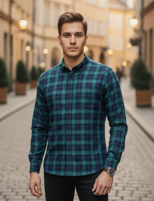 Bloviate Men Printed Casual Green, Blue Shirt