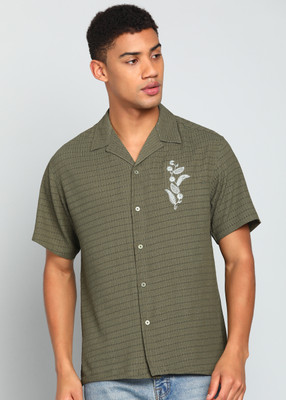 INDICLUB Men Self Design Casual Green Shirt