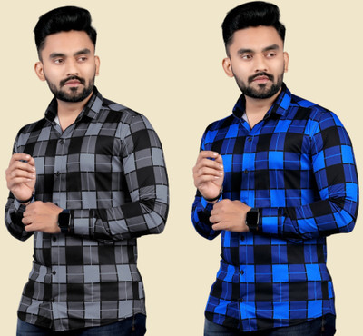 Shirteum Men Checkered Casual Green, Red Shirt