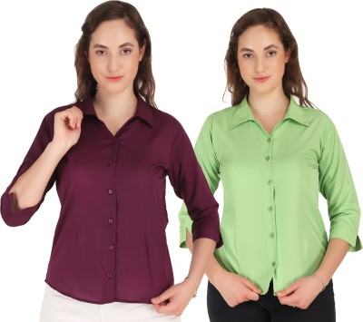 SHANAYA MODA Women Solid Casual Black, Beige Shirt(Pack of 2)