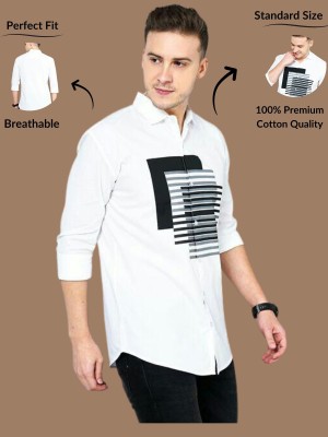 Modernity Men Printed Casual White Shirt