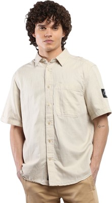 Calvin Klein Jeans Men Solid Casual Beige Shirt