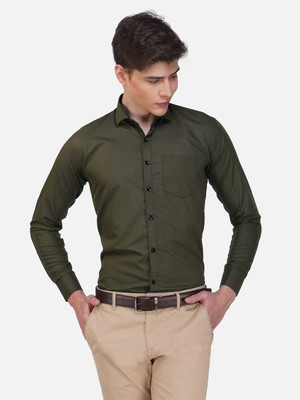 BASE 41 Men Solid Formal Dark Green Shirt