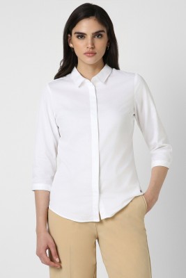 VAN HEUSEN Women Self Design Formal White Shirt