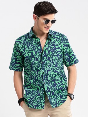 Showoff Men Printed Casual Light Green, Dark Blue Shirt