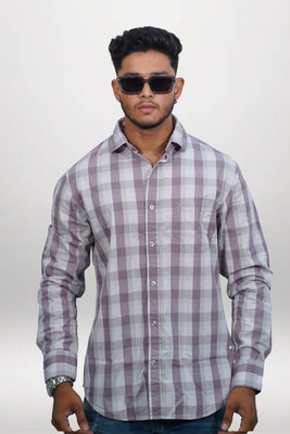 Hawk And Hounds Men Checkered Casual Grey, Purple Shirt