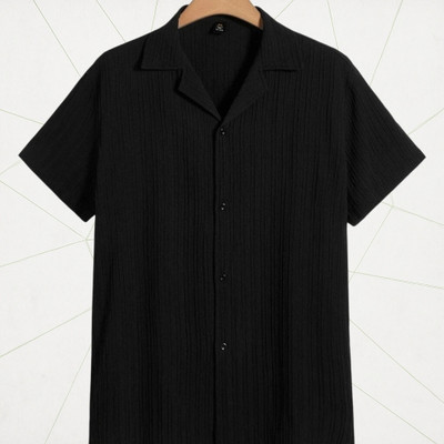 A DEEMOON TREND Men Self Design Casual Black Shirt