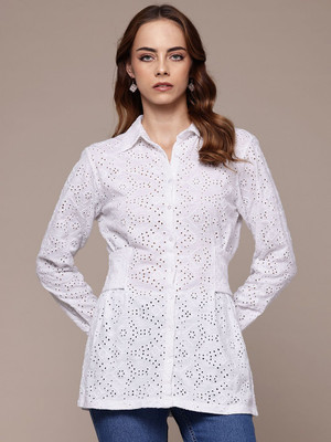 bebe Women Self Design Casual White Shirt