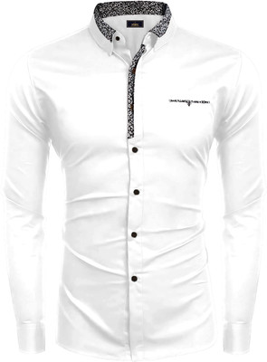 Webric Men Solid Formal White Shirt