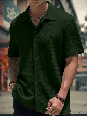 Solbiza Men Self Design Casual Green Shirt