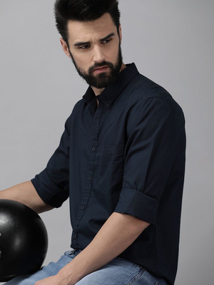 Roadster Men Solid Casual Dark Blue Shirt