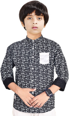 Paper Crane Boys Printed Casual Black, White Shirt