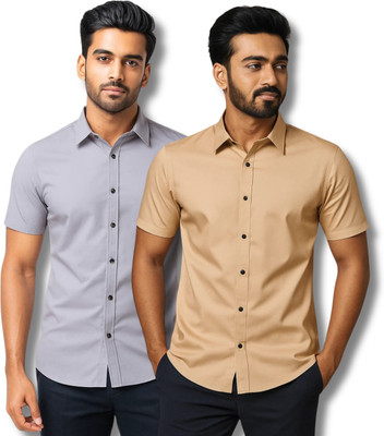 RAREMARK Men Solid Formal Grey, Light Green Shirt(Pack of 2)