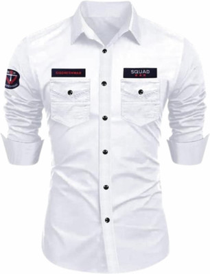 wearxture Men Solid Casual White Shirt