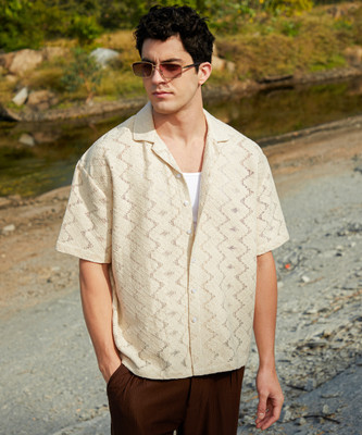 CAMPUS SUTRA Men Self Design Casual Beige Shirt