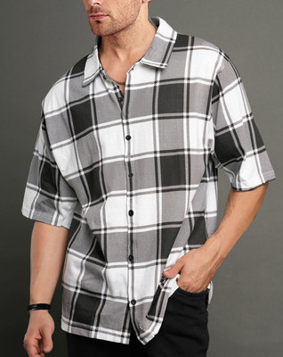 EyeBogler Men Self Design Casual Black, White Shirt
