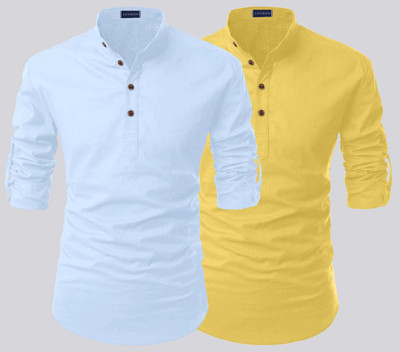 ZOMBOM Men Solid Casual Multicolor Shirt(Pack of 2)