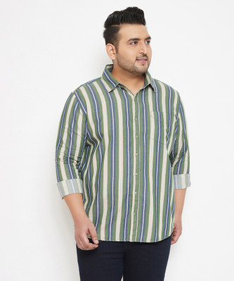 Instafab Plus Men Striped Casual Green Shirt