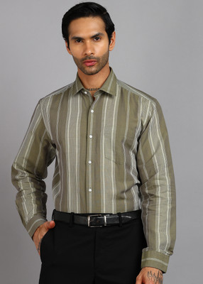 VAN HEUSEN Men Striped Formal Green Shirt
