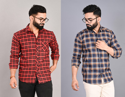 FUBAR Men Checkered Casual Multicolor Shirt(Pack of 2)